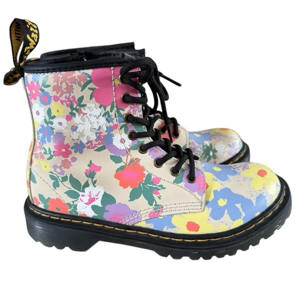 Dr. Martens Youth 1460 Floral Mash Up Boots Parchment Beige Size 1